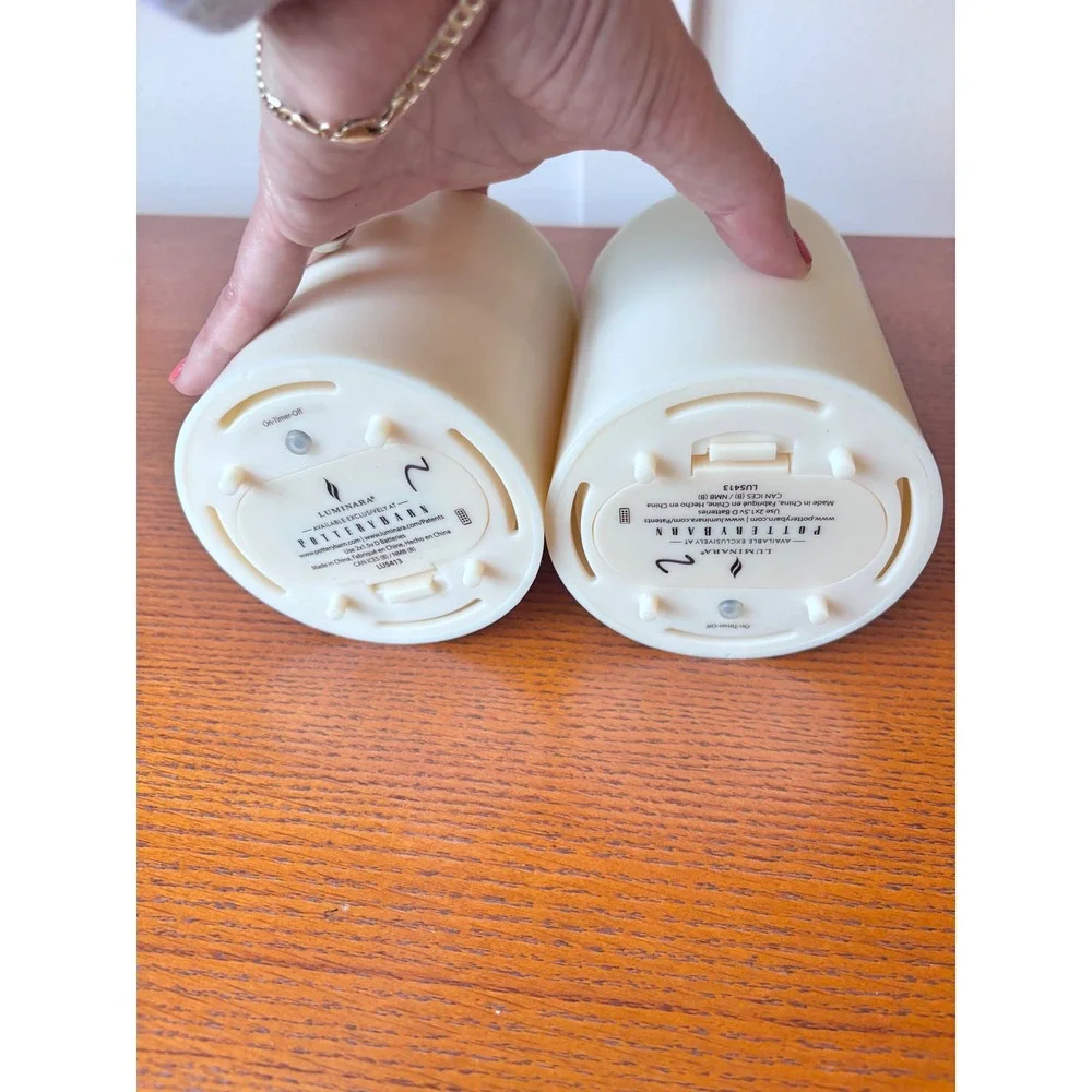 Pottery Barn Luminara Flameless Pillar Candles Ivory Set of 2 Flickering LED